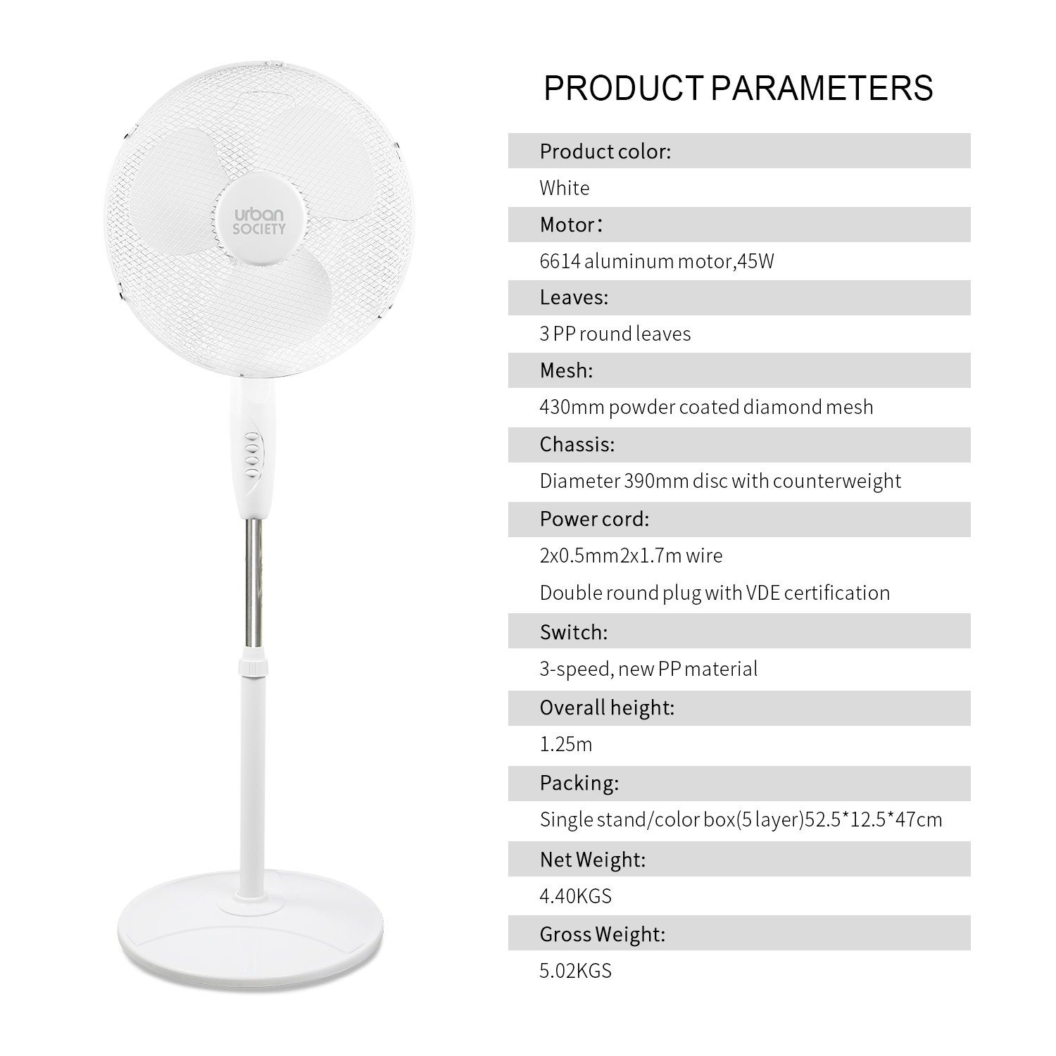 URBAN VENTILADOR DE PIE 45W BLANCO BASE CIRCULAR 555028