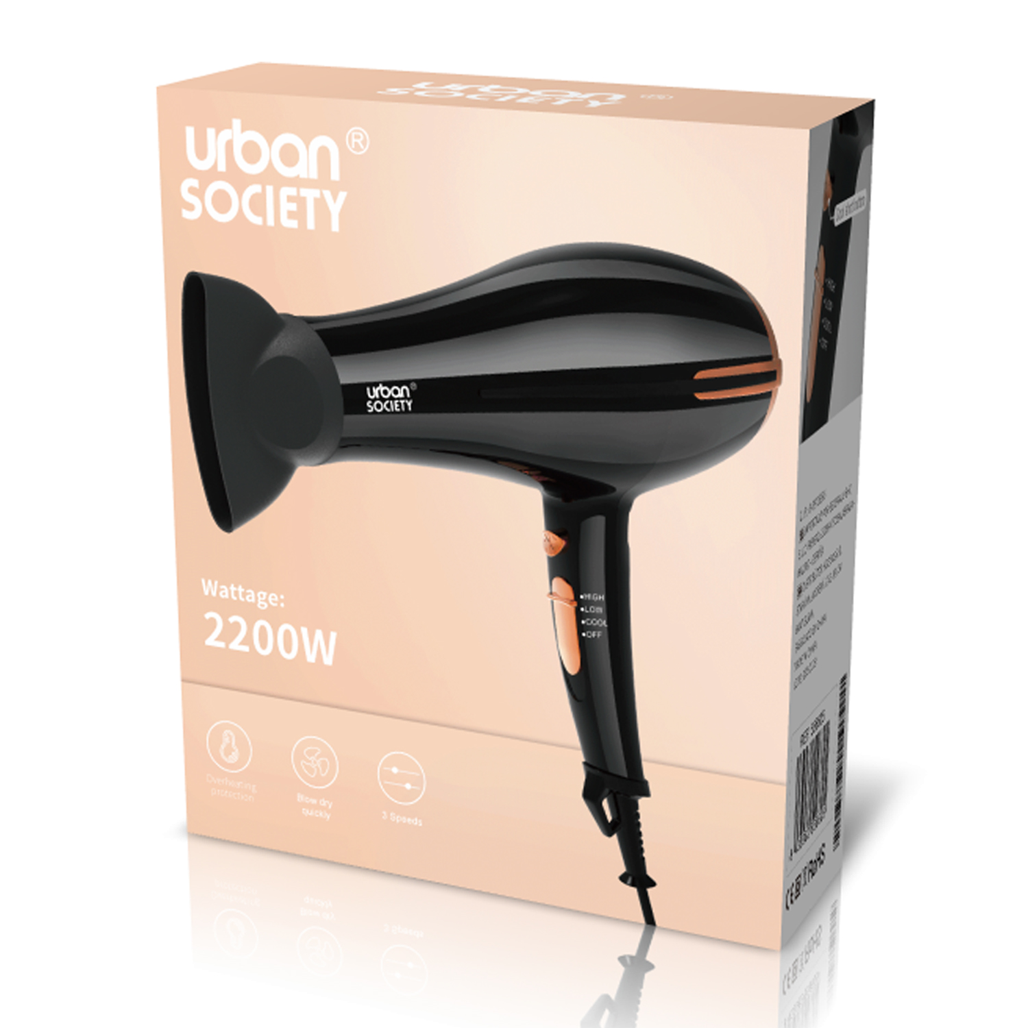 URBAN SECADOR DE PELO 2200W NEGRO 8433962556605