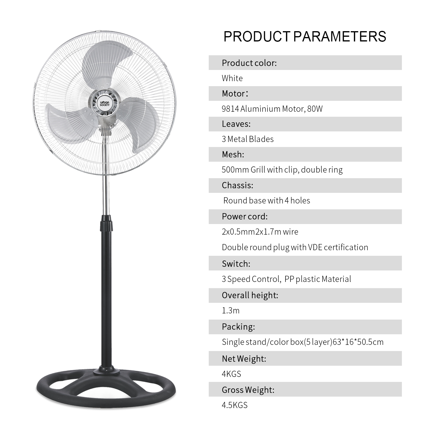 URBAN VENTILADOR ALUMINIO DE PIE 90W NEGRO 555219