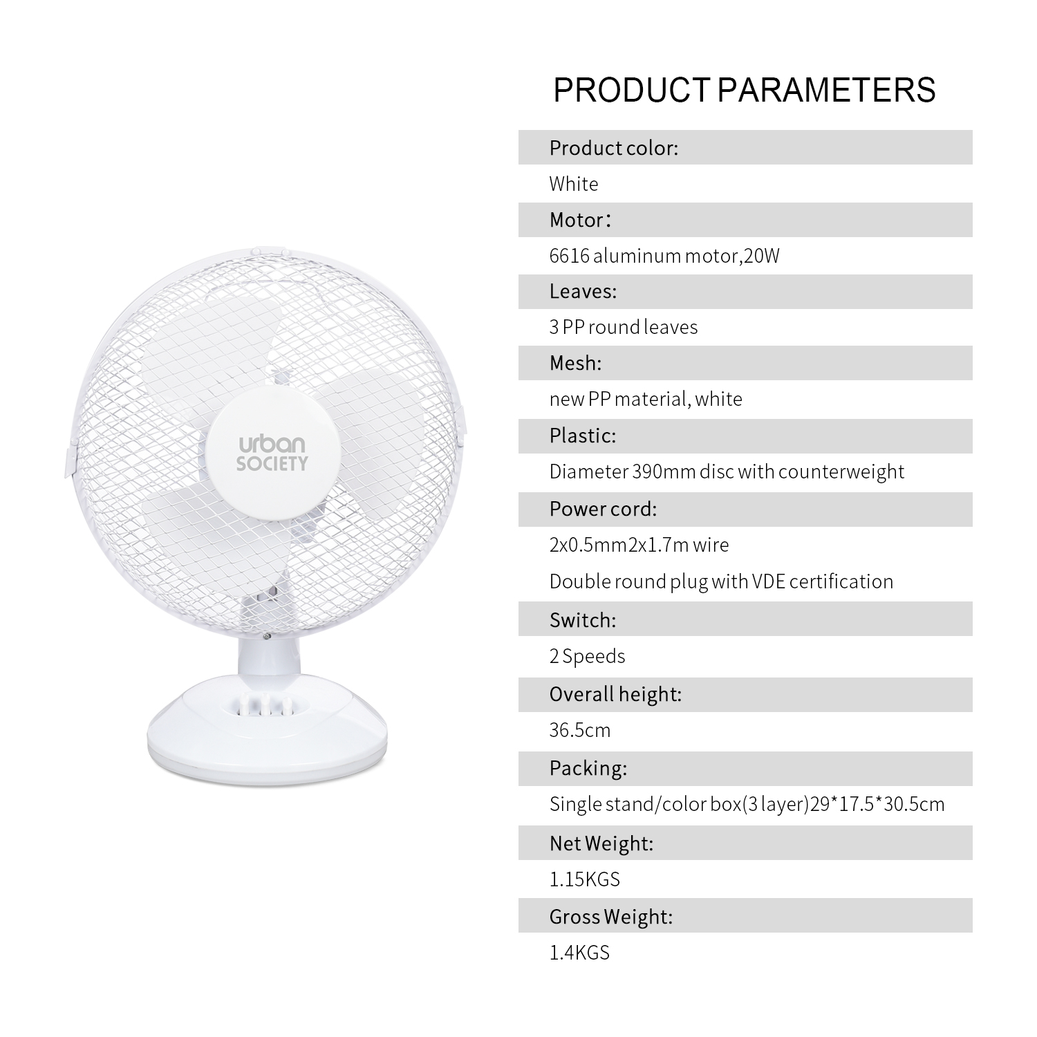 URBAN VENTILADOR DE MESA 20W BLANCO 555059