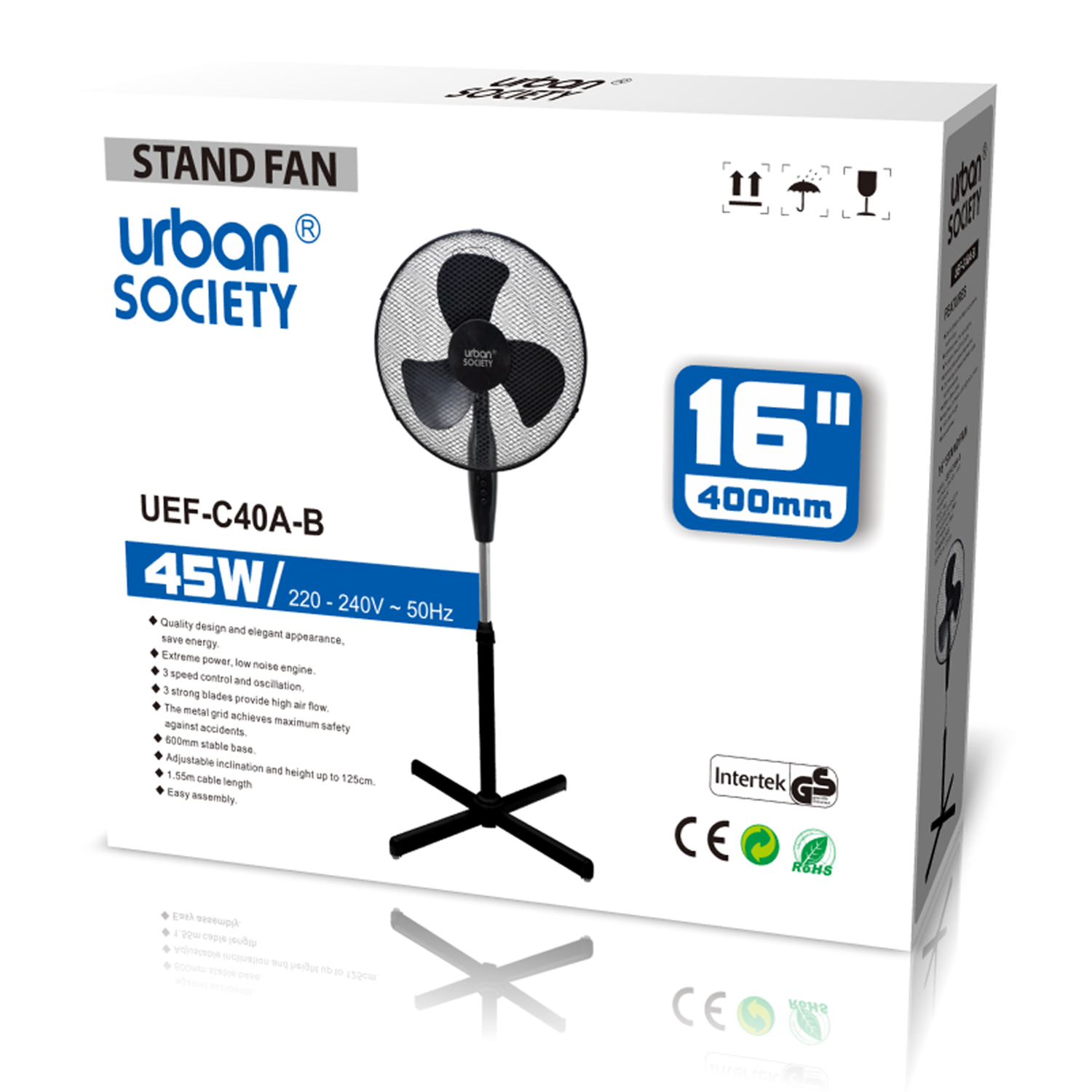 URBAN VENTILADOR DE PIE 45W NEGRO BASE CRUZ 555202